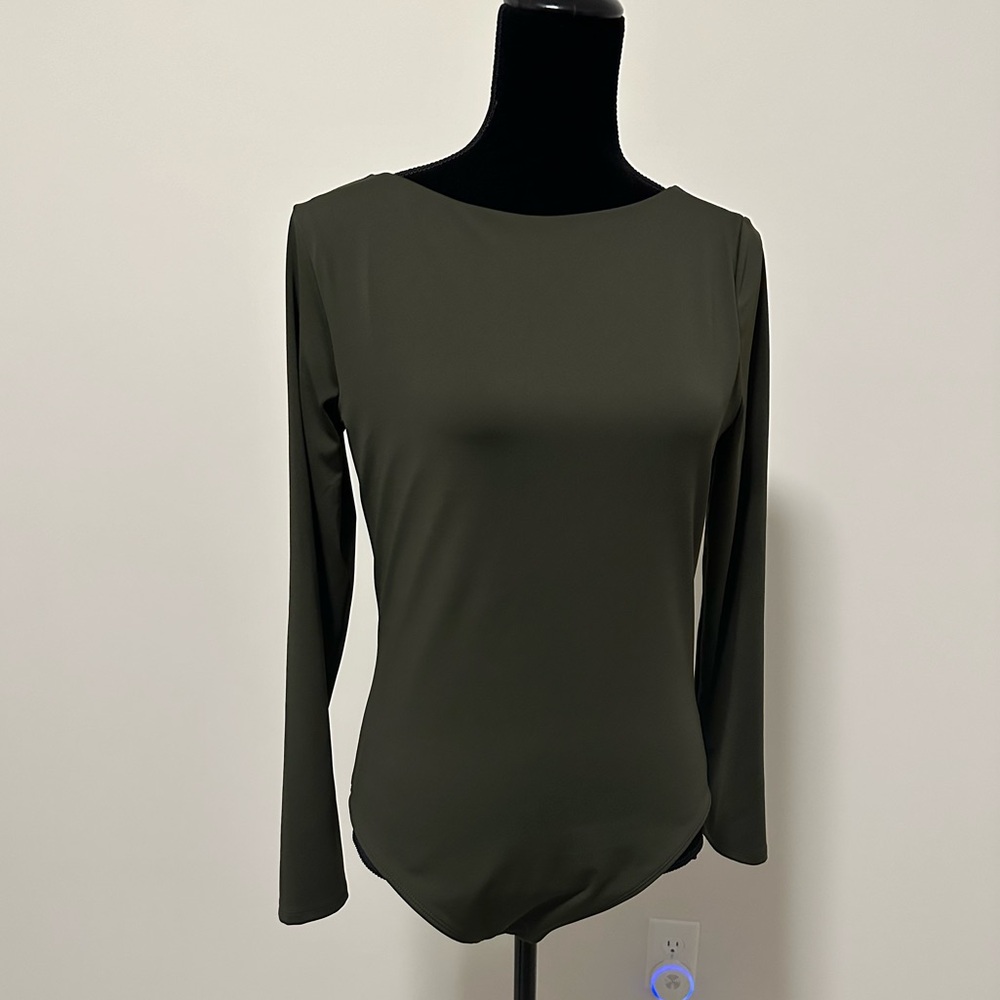 Women’s Express Body Contour Olive Green Long‎ Sleeve Bodysuit